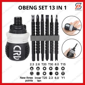 Obeng Set 13in1 Obeng Cebol BB Buntek Karet Bolak Balik Dua Arah Mini Multifungsi