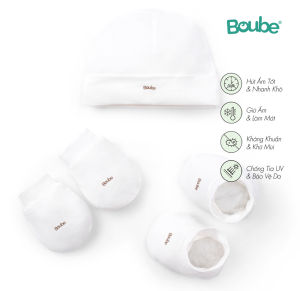 Set phụ kiện mũ bao tay bao chân nhiều màu cho bé sơ sinh Boube vải sợi tre cao cấp Bamboo mềm mịn