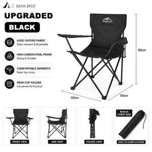 Camping Chair Outdoor Folding Chair Portable Chair Black Outdoor Chair for Camping Beach & Travel
