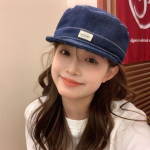 CANICECA Soft Top Baseball Cap Short Brim Blue Denim Flat Top Hats Peaked Hat for Men and Women