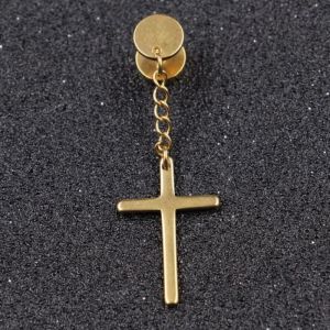 D4 Korean fashion personality simple dumbbell hanging cross earrings 2pcs韩版时尚个性简约哑铃吊十字架耳环钛钢防过敏耳钉耳饰