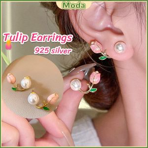Moda Korean Vintage Tulip Earrings Jewelry Accessories Women 925 silver