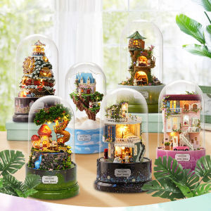 Diy Miniature Doll House ROTATING MUSIC WORLD Music Box Mini Wooden Dollhouse Toy House Model Handmade Toys For Girl Birthday Gift