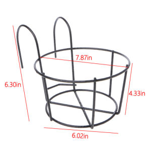 Iron Hanging Flower Rack Balcony Wrought Iron Hanging Flower Stand Garden Hanging Plant Iron Racks Balcony Round Flower Pot Rack Railing Fence