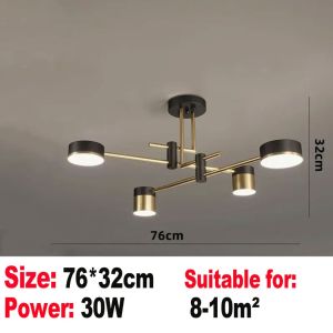 Nordic Chandelier Living Room Office Tricolor Dimmable Gold Black LED Luster Ceiling Lights