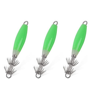 3PCS Fluorescent Squid Jig Luminous Squid Fluorescent Squid Lure Fishing Hooks for Night Fishing