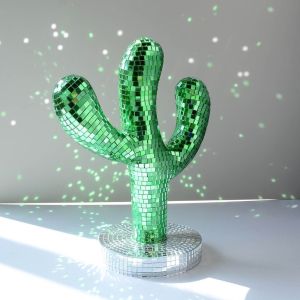 FANGAN Shining Disco Ball Cactus Ornament Reflective Glass Mirror Mirrored Cactus Statue Retro Disco Sparkling Reflective Ornament Christmas