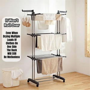Foldable Drying Rack With Wheels /Multifunctional Clothes Hanger /3 Layers Drying Rack Clothes/Balcony Drying Rack