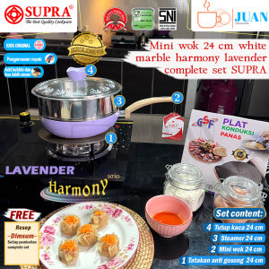 SUPRA EXCLUSIVE Complete set harmony pan white marble anti lengket + steamer + tutup kaca/ wok pan non stick