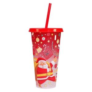 Holiday Party Plastic Cup 710ml Recyclable Color Altering Cold Activated Glass With Straw For Donations