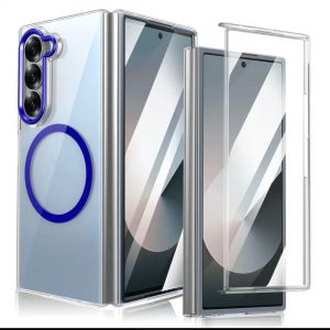 Hard case clear magnetic premium samsung galaxy z fold 3 4 5 6 7 with kaca film depan