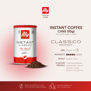 illy Instant Coffee (95g) Arabica Classic & Bold Roast with No Sugar or Creamer - Classico/Intenso Taste