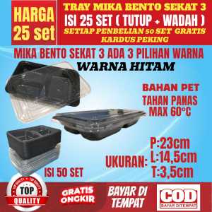 [25 SET tutup + wadah] Mika Bento Sekat 3 SETIAP PEMBELIAN 50 SET GRATIS KARDUS PEKING / Tray Bento 3 Sekat / Box Bento harga 25 set