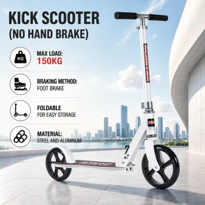 electric scooter for adult and kids Portable folding kick scooter with foot brake for kids and adults adjustable height dual wheel design The scooter features an adjustable height and comes with a hand brake