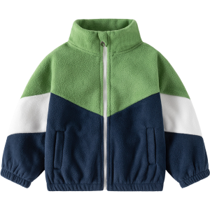 LJMOFA Suede Jacket for Kids 1-8 Yrs Cozy and Soft Warmth Coat for Boy Baby Color-blocking Design