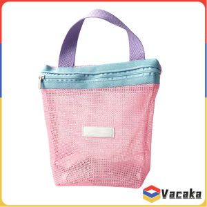 Vacaka Colorful Mesh Handheld Cosmetic Bag Portable Travel Swimming Small Makeup Storage Handbag 1Pc