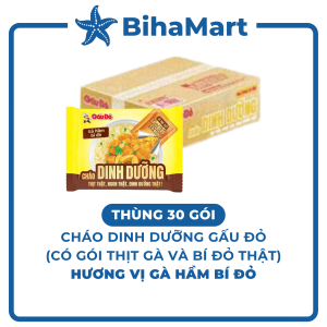 [THÙNG 30 GÓI] - ASIAFOODS - Cháo dinh dưỡng Gấu đỏ (có thịt thật) hương vị Gà hầm bí đỏ Cháo Gấu đỏ (74g/gói)