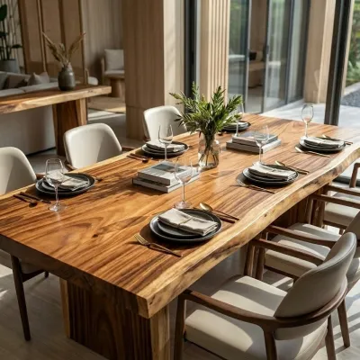 Blue Sea Wood โต๊ะไม้จามจุรีแผ่นเดียว โต๊ะทำงาน โต๊ะอาหาร ท็อปไม้แผ่นขอบธรรมชาติ ขาไม้แผ่นตัดตรง จัดส่งฟรี!