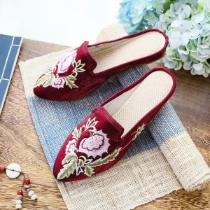 [Free Shipping] Pointed-Toe Slippers Fashionable Embroidered Cloth Shoes Ethnic Style Spring-Summer WomenS Sandals And Slippers Fabric Slippers