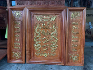 Bộ 3 tấm tranh thờ Cửu Huyền Thất Tổ Gỗ Hương Đỏ Ngang 108cm cao 81cm