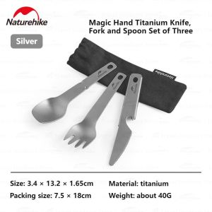 Naturehike 3-in-1 Titanium Tableware Set Portable Ultralight Cutlery Spoon Fork Knife Bottle Opener Camping Hiking Backpacking Dining Utensil