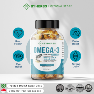Byherbs Omega-3 Fish Oil 1000mg | Heart Brain & Joint Support | 90 Softgels