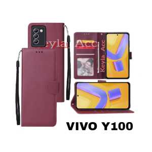 Casing Dompet Vivo Y100 Case Wallet Flip Cover Leather Premium Sarung Buku HP