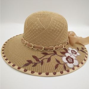 MIRELINA Flower Printed Womens Sun Hat UV Protection Wide Brim Straw Hat Fashion Breathable Fishermans Hat Summer Outdoor