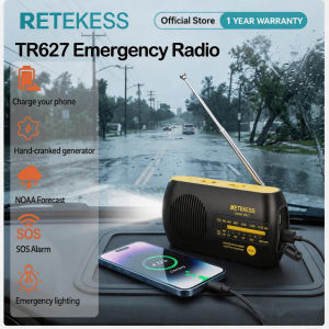 Retekess TR627 Emergency Crank Radio Hand-Crank Charging AM/FM with Pointer Tuning Emergency Flashlight & Alarm Survival Gear for Camping Fishing Outdoor Emergency