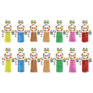 8Pcs Hawaiian Luaus Hulas Grass Skirt with Flower Costume Set Flower Bracelets Headband Necklace for Womens Girls