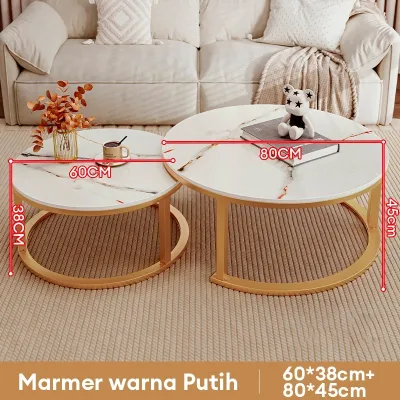 Meja Kopi Minimalis Meja Ruang Tamu Meja Tamu Besi Meja Samping Meja Motif Marmer Solid 120CM