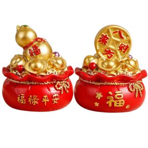 Túi vàng kim bảo tài lộc Đúc nguyên khối túi đỏ vàng đồng tiền Trang trí bàn thờ phong thủy Kích thước 5.8x5x5 cm