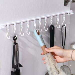 DIVATEN Drilling-Free Adhesive Sliding Hook Sliding Rail Strong Adhesive Storage Rack Hook  No Punching Kitchen Door Hanger Kitchen Storage