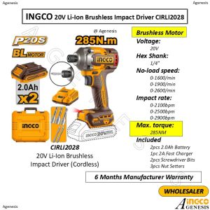 INGCO 20V Li-Ion Impact Driver (Brushless Motor) CIRLI2028