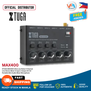 XTUGA MAX400 Ultra Low Noise 4 Channel Line Stereo Mixer 4 Input 1 Output DC 5V Portable Mini Audio Mixer Microphone Guitar Bass Keyboard Mixers for Club Bar Stage Studio Keyboard Console Instrument Audio Interface Audio Mixer 4 channel Instrument Mixer