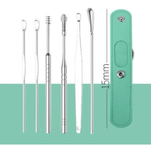korek kuping 6 in1 plus pouch stainless ear pick 6in1 set pembersih telinga isi 6 tas kulit DMO S07