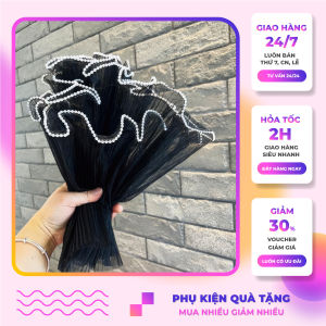 Giấy gói hoa Voan Ngọc bó hoa lưới voan sóng viền ngọc trang trí Kích thước 28cm x 2m màu trắng đen
