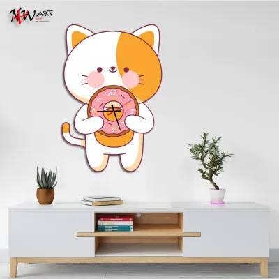 Jam Dinding Ukir Karakter Kucing lucu Hiasan dingding Ruang tamu/ kamar tidur/Dll