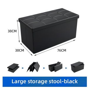 SUNNY Foldable Sofa Storage Stool Leather Ottoman Box Stool Premium Quality Rectangle Storage Chair Grey/Black