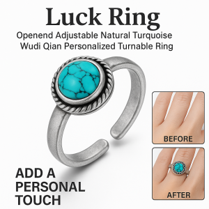 Chinese Retro Copper Coin Opening Ring Rotatable Turquoise Five Emperors Coin Ring Lucky Wealth Ethnic Style Silver Accessories