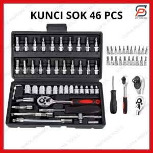 Kunci Sok Kunci Shock 46 Pcs Set Kunci Socket Full Set 1/4" Pas Ring Motor Mobil Lengkap Tool Kit Multifungsi