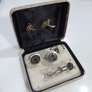 Bộ măng set tay áo và kẹp cà vạt ghim cài áon Japan vintage cổ điển sưu tầm second hand