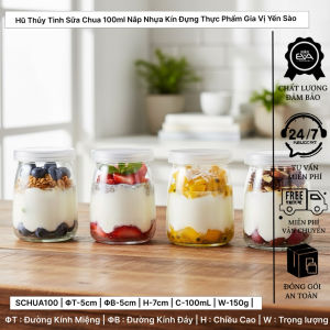 Set 10 Hũ Thủy Tinh Làm Sữa Chua Pudding 100ml Dáng Cao Có Nắp Đậy Kín Tiện Lợi