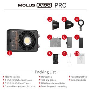 ZHIYUN MOLUS X100 100W LED Portable Pocket Photography Fill Light Live Shooting Lighting Outdoor Photo Lamp