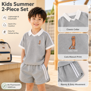 AILEBE Kids Sets Terno For Boys Girls Summer 2-Piece Set T-Shirt And Shorts Korean Style Solid Color Classic Collar Lightweight Breathable Quick Dry Soft Fabric Casual OOTD School Playtime Outfit
