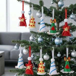 SHIHENG Sequin Christmas Cone Hat Pendant Non-woven Handmade Mini Santa Hat Pendant Decorative Star Bell Christmas Hat Ornament Home Party Supplies
