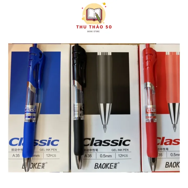 Bút bi nước, bút bi mực, bút gel bấm BAOKE A35/D35 3 màu mực. - Văn phòng phẩm Thu Thảo | Lazada Việt Nam