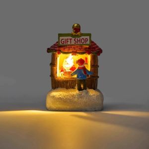 Mini Village Led Ornament Resin Figurine Santa Cabin Warm Light Tabletop Decor Battery Operated Christmas Gift Home