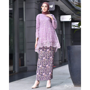 Setelan Kebaya Modern Rinjani Tulle Bordir Set Rok Plisket Batik Tille Azkia Sage Green & Warna Lain