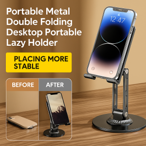 Double Folding Rotatable Desktop Phone Stand for Tablet Users  Portable  Sturdy  Easy Storage